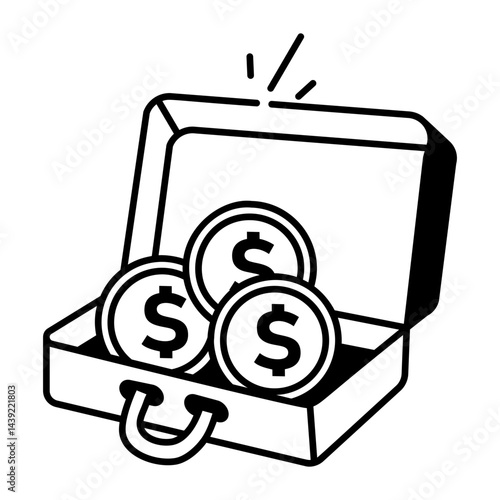 A doodle style icon of a money suitcase 
