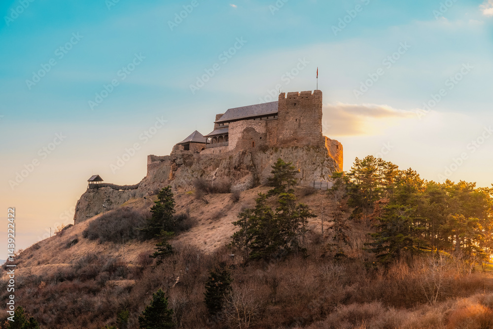 Fototapeta premium Watchtower Boldogko fortress with Boldogkővárallja village near tokaj region in Hungary