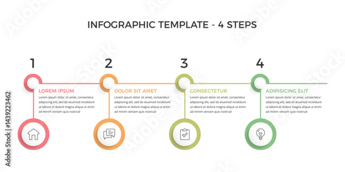 Modern four-step infographic template with numbered sections and circles for icons, vector eps10 illustration
