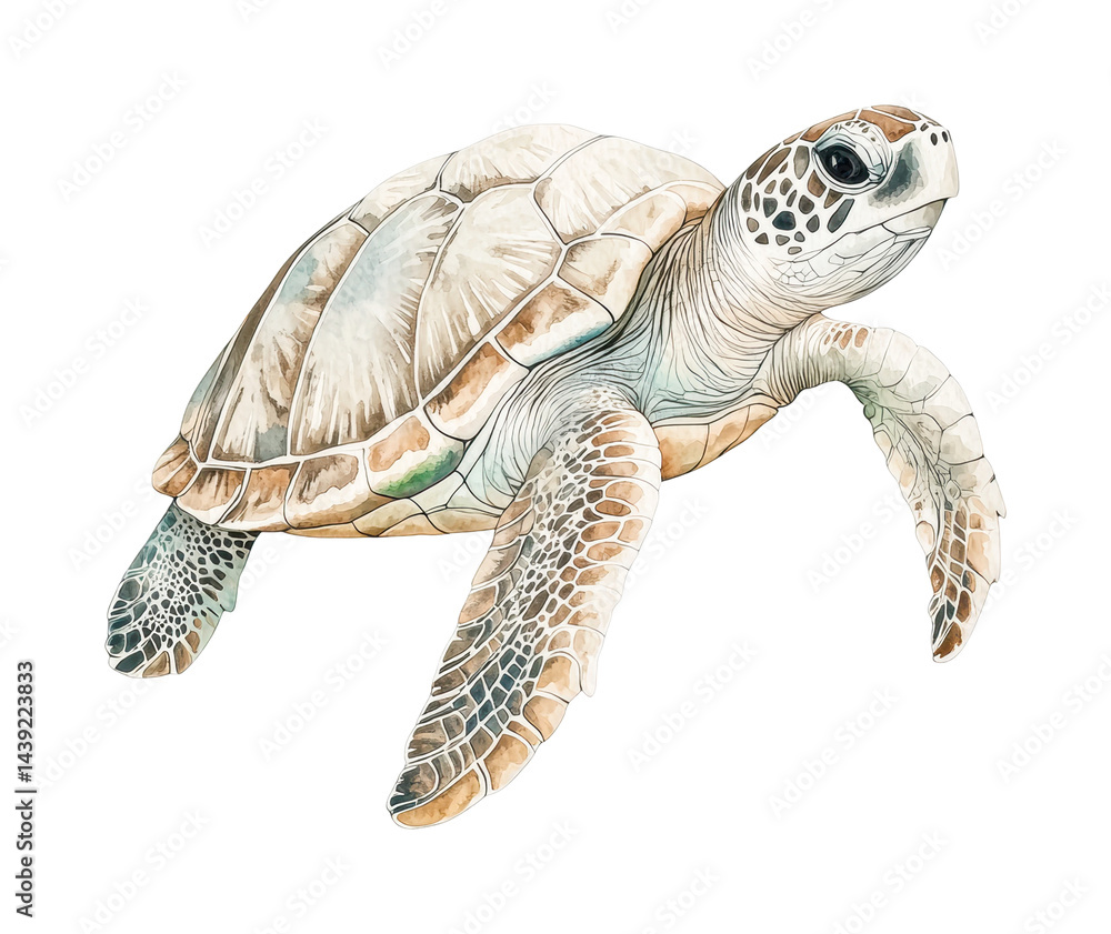Fototapeta premium Realistic sea turtle illustration swimming gracefully, cut out - stock png.