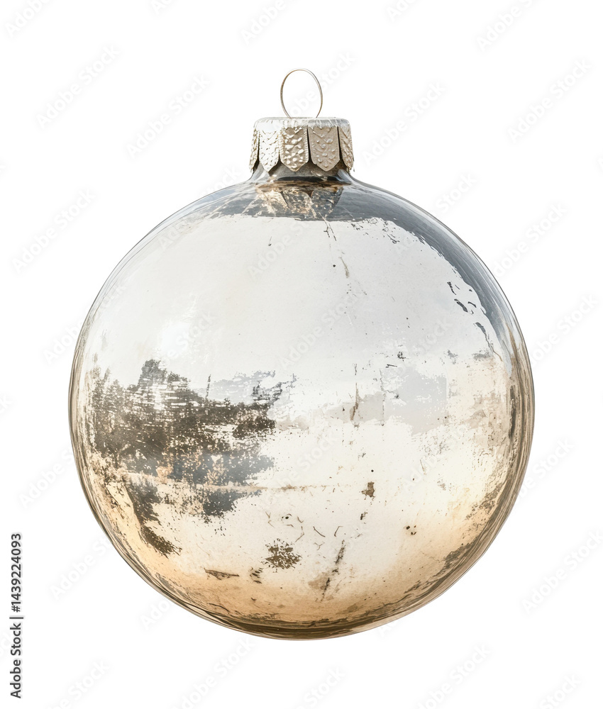 Obraz premium Vintage silver christmas ornament with reflective surface, cut out - stock png.