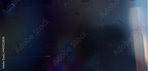 Old film texture with light leak and scratches. Vector realistic illustration of damaged black vintage background with noise, dust, grain, flare effect, bokeh camera filter, distressed retro movie