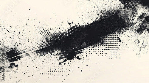 Black ink splash isolated on a white background  painting of black paint splatters and strokes on canvas 
