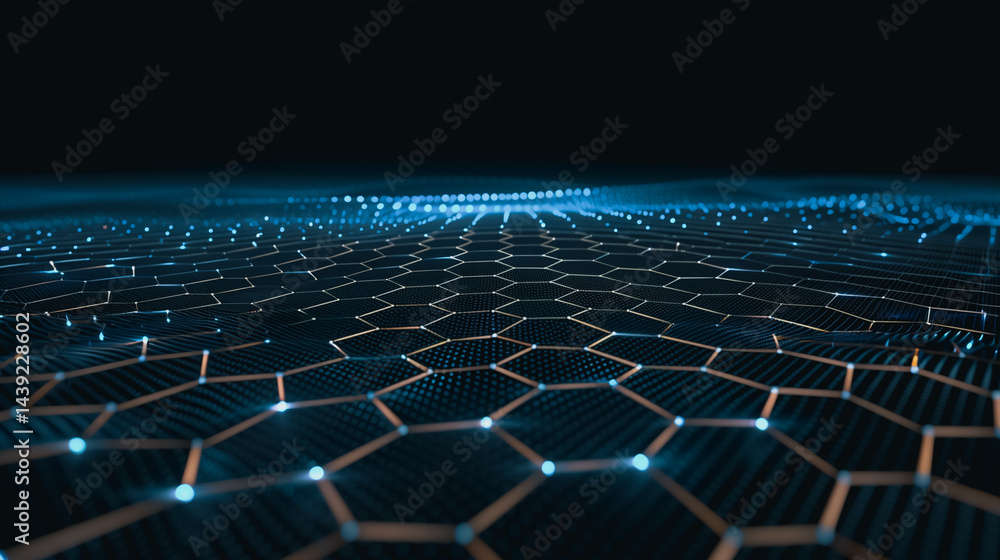 Naklejka premium Abstract hexagonal grid structure with glowing nodes