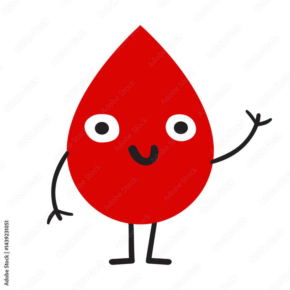 Fototapeta premium Cute little drop of blood. Flat vector design. Hand drawn illustration on white background.