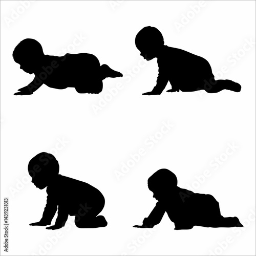 a collection of silhouettes of babies crawling