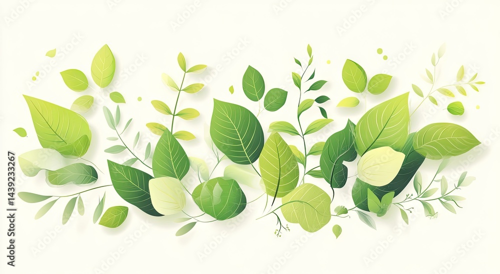 A vibrant display of lush green leaves and branches against a white background. A vibrant display of lush green leaves and branches against a white background.