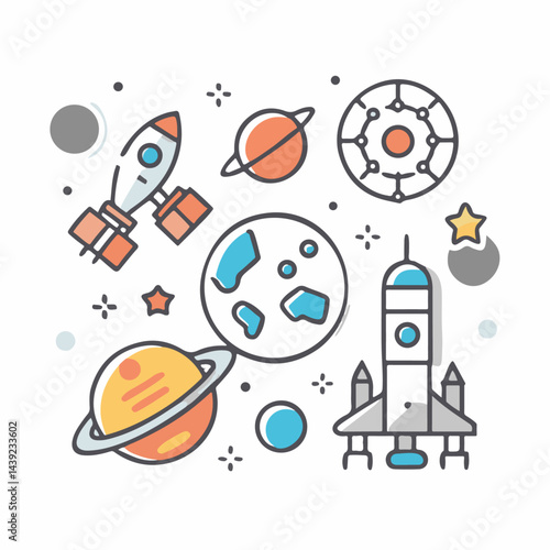 Beyond the Stars. Vector Icons for Space Missions