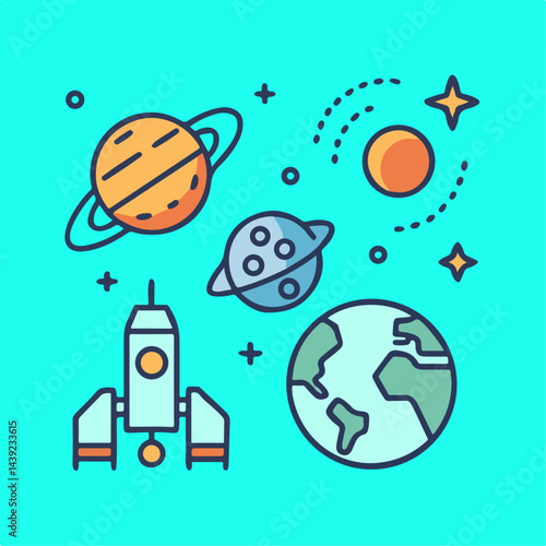 Cosmic Frontiers.  Icon Set for Space Exploration