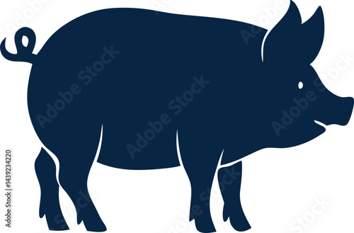 Vector pig icon silhouette. The side profile of pork has a black outline and is isolated on white. Farming, livestock, wildlife, and pet-themed graphics for design projects.
