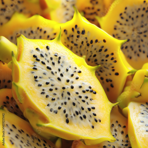Close up view of yellow dragon fruit slices