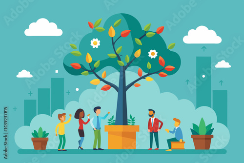 Vector Of Pension Fund Growing Like Tree  a vector illustration