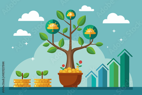 Vector Of Pension Fund Growing Like Tree 1  a vector illustration