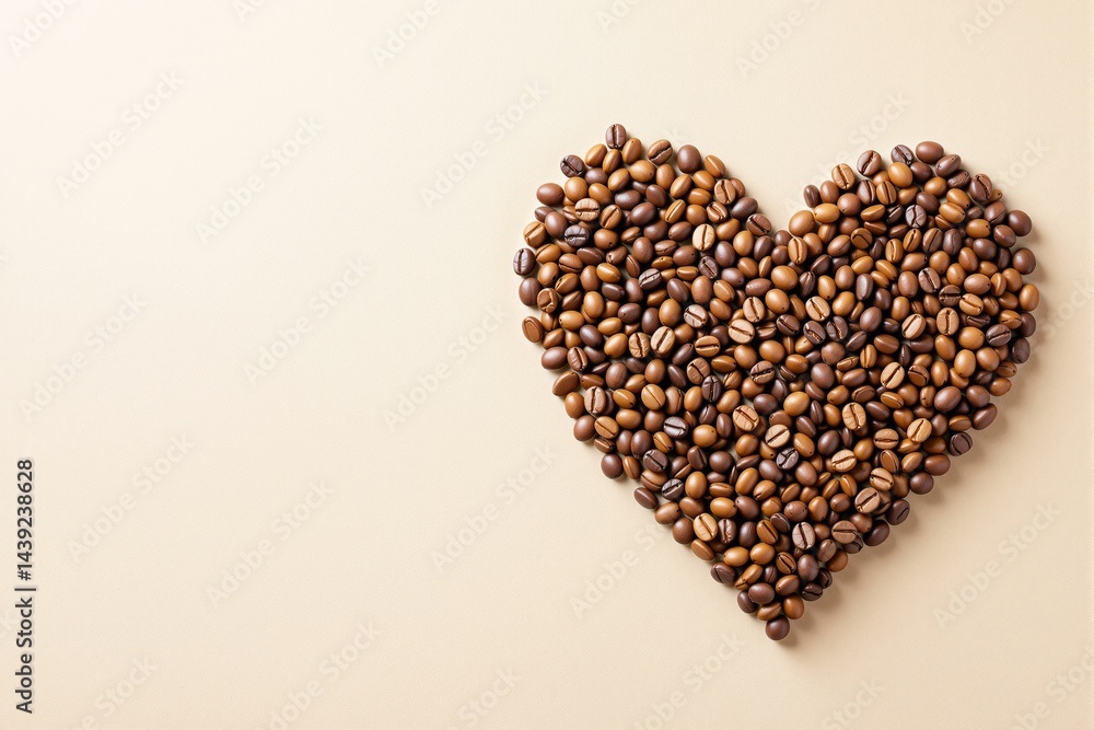 Coffee beans arranged in heart shape on beige background. Coffee beans arranged in heart shape on beige background.