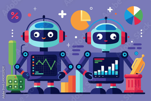 Vector Of Ai Powered Trading Bots Analyzing Mark 1  a vector illustration