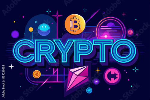 Neon Lit Crypto Sign With Digital Currency Ico  a vector illustration