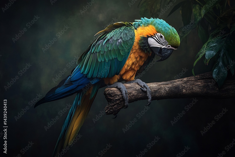 Fototapeta premium exotic parrot species on branch in tropical forest