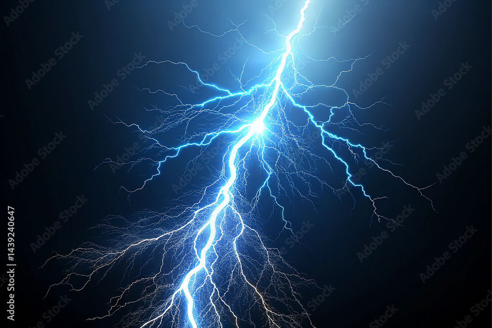 Fototapeta premium Blue lightning with dark background, 3d rendering isolated on white background.