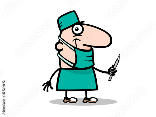 Cartoon Surgeon Ready to Operate Medical Illustration for Health