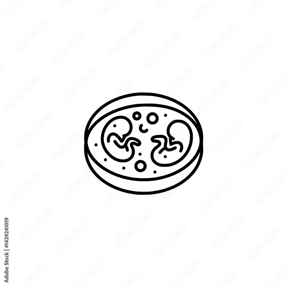 A simple line drawing of a petri dish containing two developing embryos or fetuses surrounded by small circles, possibly representing cells or nutrients.
A simple line drawing of a petri dish containing two developing embryos or fetuses surrounded by small circles, possibly representing cells or nutrients.
