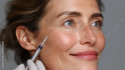 Obraz na płótnie Smiling woman applying skincare, relaxed atmosphere, natural light, focus on skincare routine and self-care highlight. w salonie
