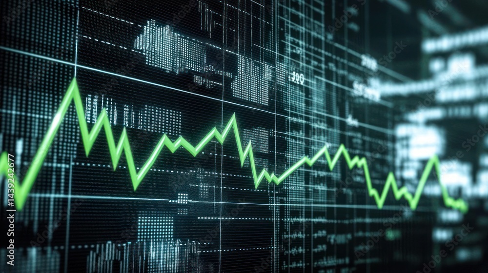 Stock market graph decline, digital display, chart fluctuation Stock market graph decline, digital display, chart fluctuation