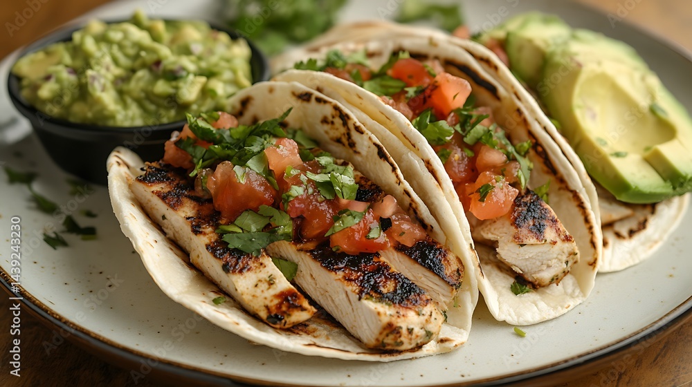 **Vibrant Mexican Tacos With Grilled Chicken, Avocado Slices, Cilantro, Topped With Fresh Salsa And Served With A Side Of Tangy Guacamole, Styled For A Vibrant Taco Restaurant Ad --Ar 16:9 --S 280** - **Vibrant Mexican Tacos With Grilled Chicken, Avocado Slices, Cilantro, Topped With Fresh Salsa And Served With A Side Of Tangy Guacamole, Styled For A Vibrant Taco Restaurant Ad --Ar 16:9 --S 280** -