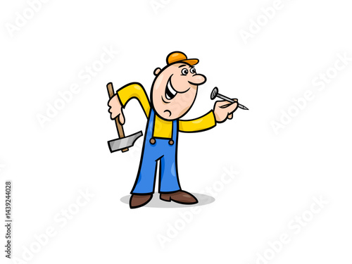 Cartoon Carpenter With a Hammer and Nail Illustration