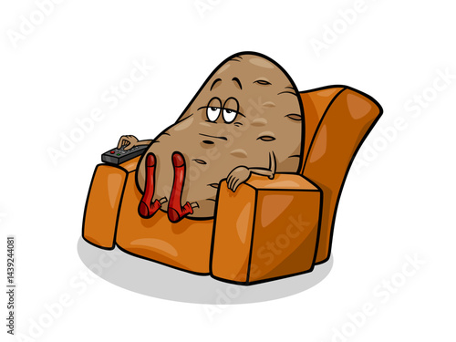 Lazy Potato Watching TV and Relaxing in Comfortable Armchair