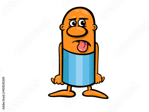 Disgusted Expression Cartoon Character with Tongue Sticking Out Isolated