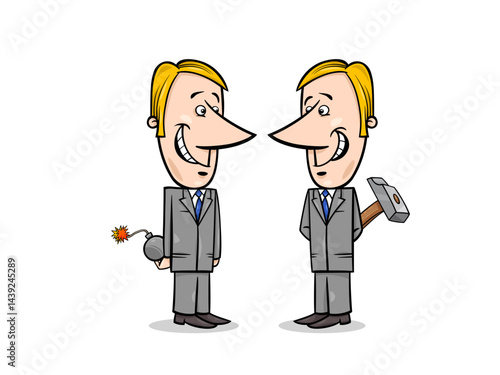 The Two Faced Businessmen Behind each Other With a Bomb