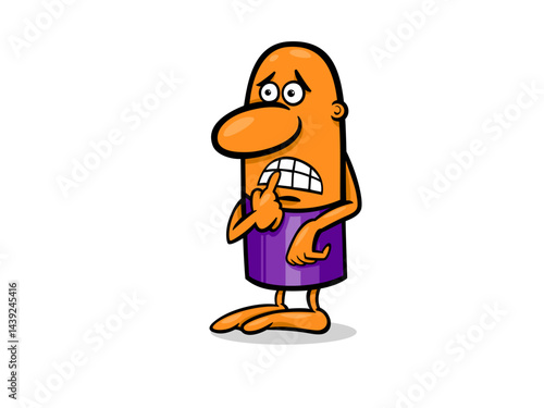 Worried Cartoon Character Checking His Teeth In A State Of Anxiety