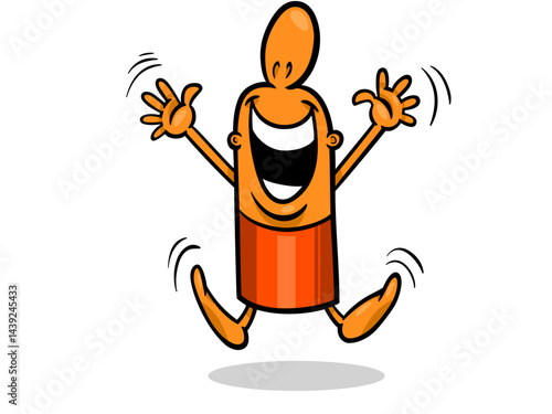 Cartoon Character With a Big Smile Jumping With Joy