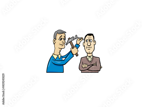 Man Hammering a Nail Into Another Man's Head