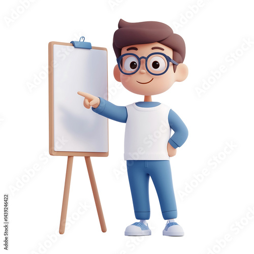3d render man giving presentation pointing to a whiteboard