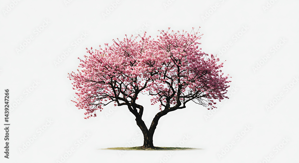 Fototapeta premium Elegant Pink Cherry Blossom Tree Isolated on White Background