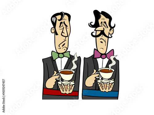 Sad Men Hold Cups of Coffee With Utter Disappointment