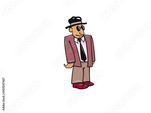 Cartoon Gentleman Posing In Brown Suit And Black Hat
