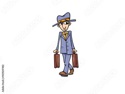 Mysterious Man Walking with Cases in Darkness Illustration