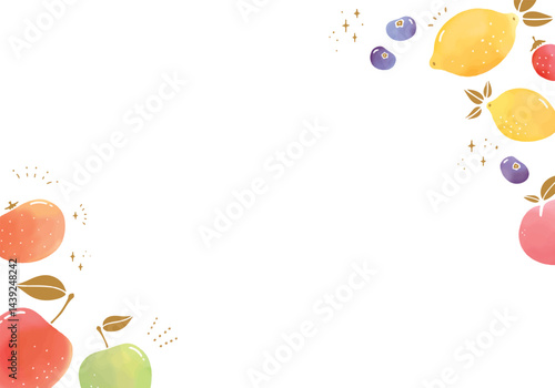 上下に並ぶ果実の水彩のフレーム