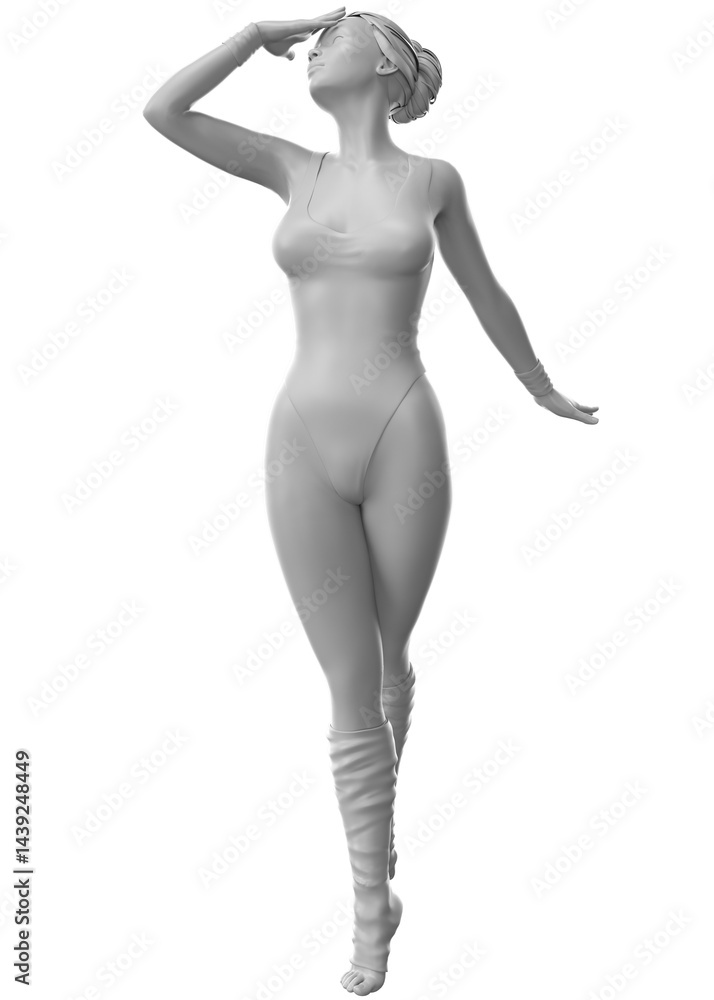 3D female mannequin in ballet dancer pose, capturing the grace and elegance of ballet movements. Ideal for dance-themed designs and artistic projects. Gey ballerina sculpture, 3D Illustration 3D female mannequin in ballet dancer pose, capturing the grace and elegance of ballet movements. Ideal for dance-themed designs and artistic projects. Gey ballerina sculpture, 3D Illustration