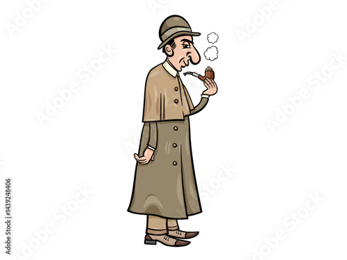 Mysterious Detective Smoking a Pipe Deep in Thoughtful Investigation