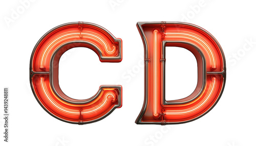 Retro Neon Sign Letter C D on white background 