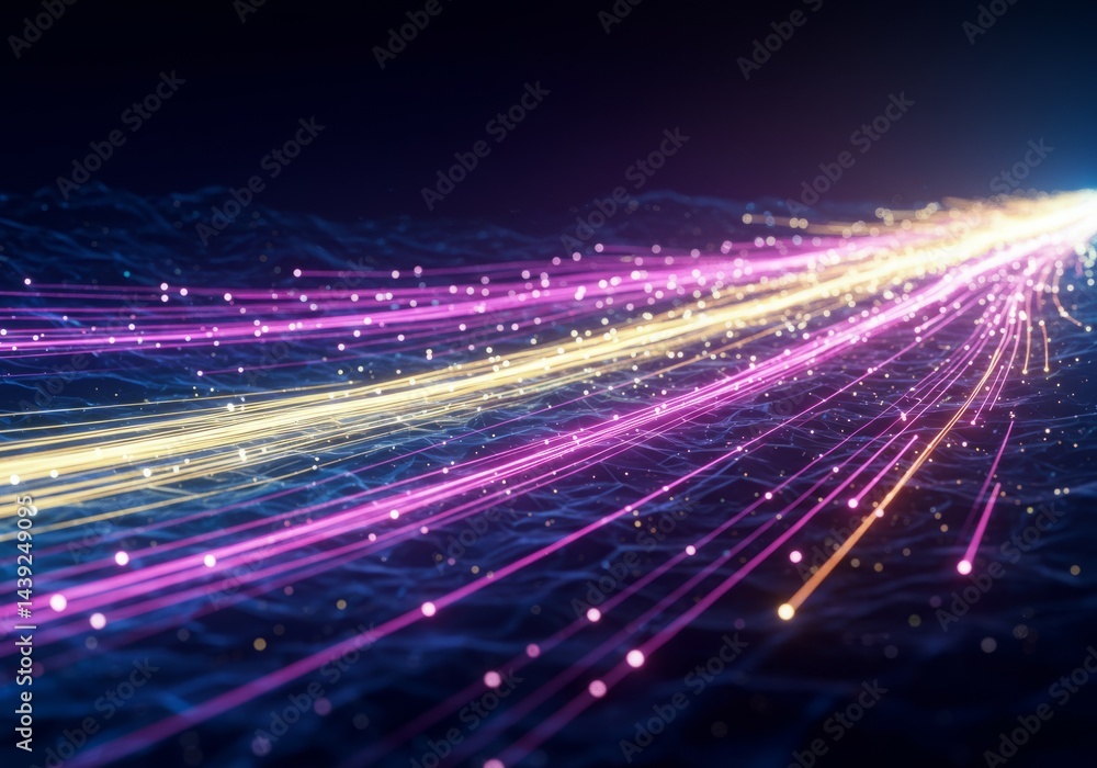 Futuristic data stream with glowing lines and particles in cyberspace Futuristic data stream with glowing lines and particles in cyberspace