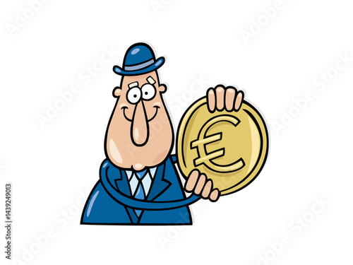 Man Presenting A Euro Coin Business And Financial Concept