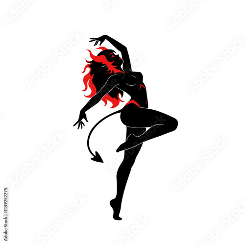 Devilish Silhouette Dancing Gracefully on White Background  