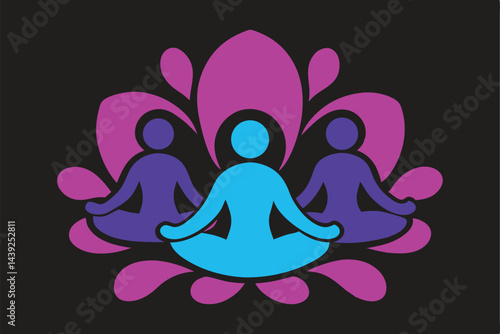 Diverse Group Engaging in Breathwork and Meditation with Vibrant Energy Waves Surrounding - Healing Wellness Vector Illustration