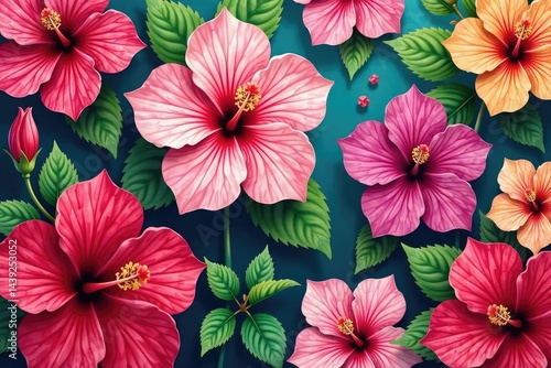 Wallpaper Mural Bold tropical hibiscus & exotic blooms, vibrant repeat , print, pattern, floral Torontodigital.ca