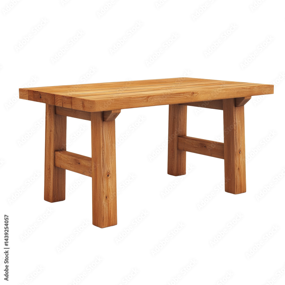 Elevated view of an artisanal wooden table displaying refined woodworking craftsmanship against a plain studio setting Elevated view of an artisanal wooden table displaying refined woodworking craftsmanship against a plain studio setting