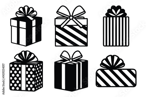 Gift box icon silhouette set. Gift wrapping symbol. Surprising gift box signs with white background